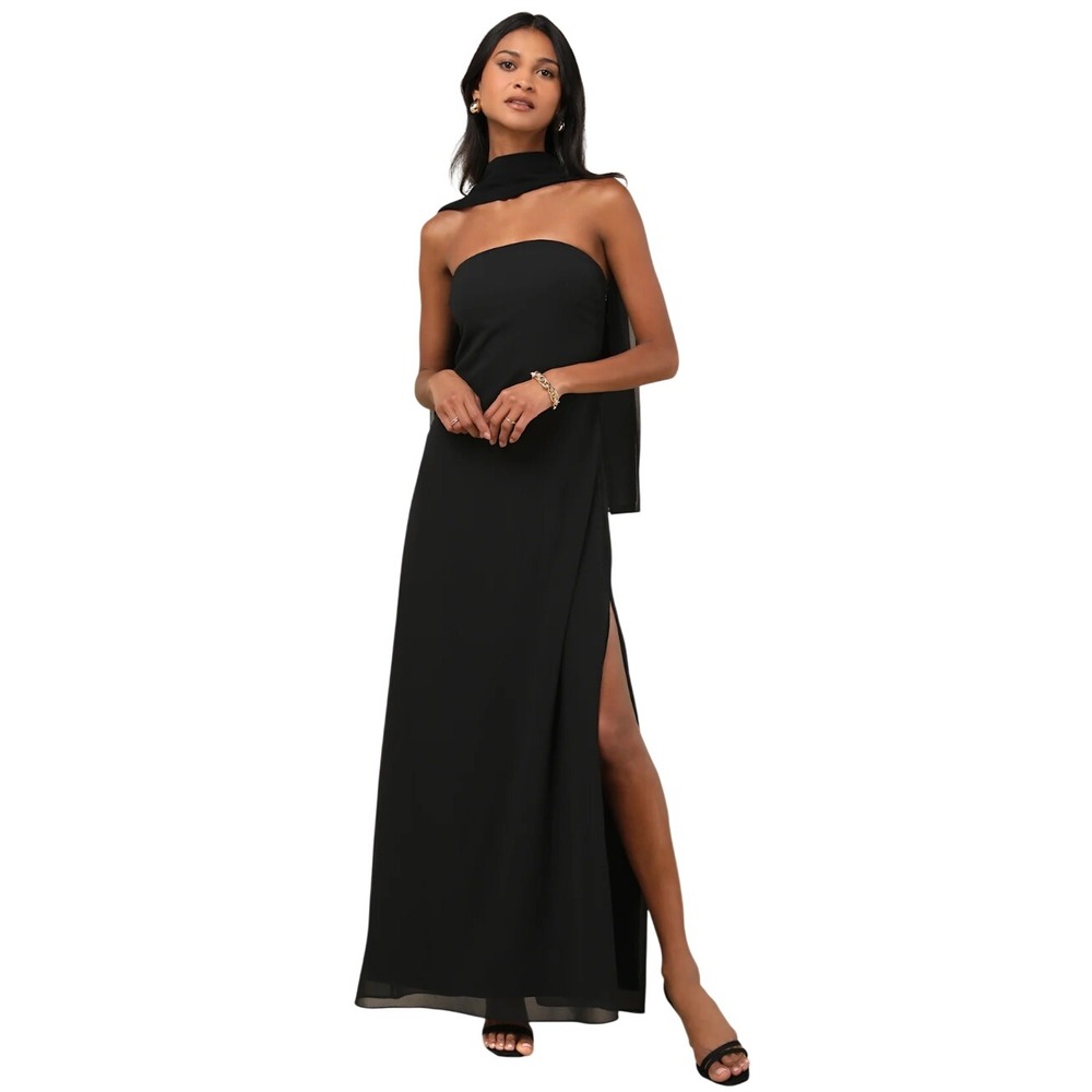 Lulus Rawya Black Strapless Maxi Dress DJ1566 Size M NWT